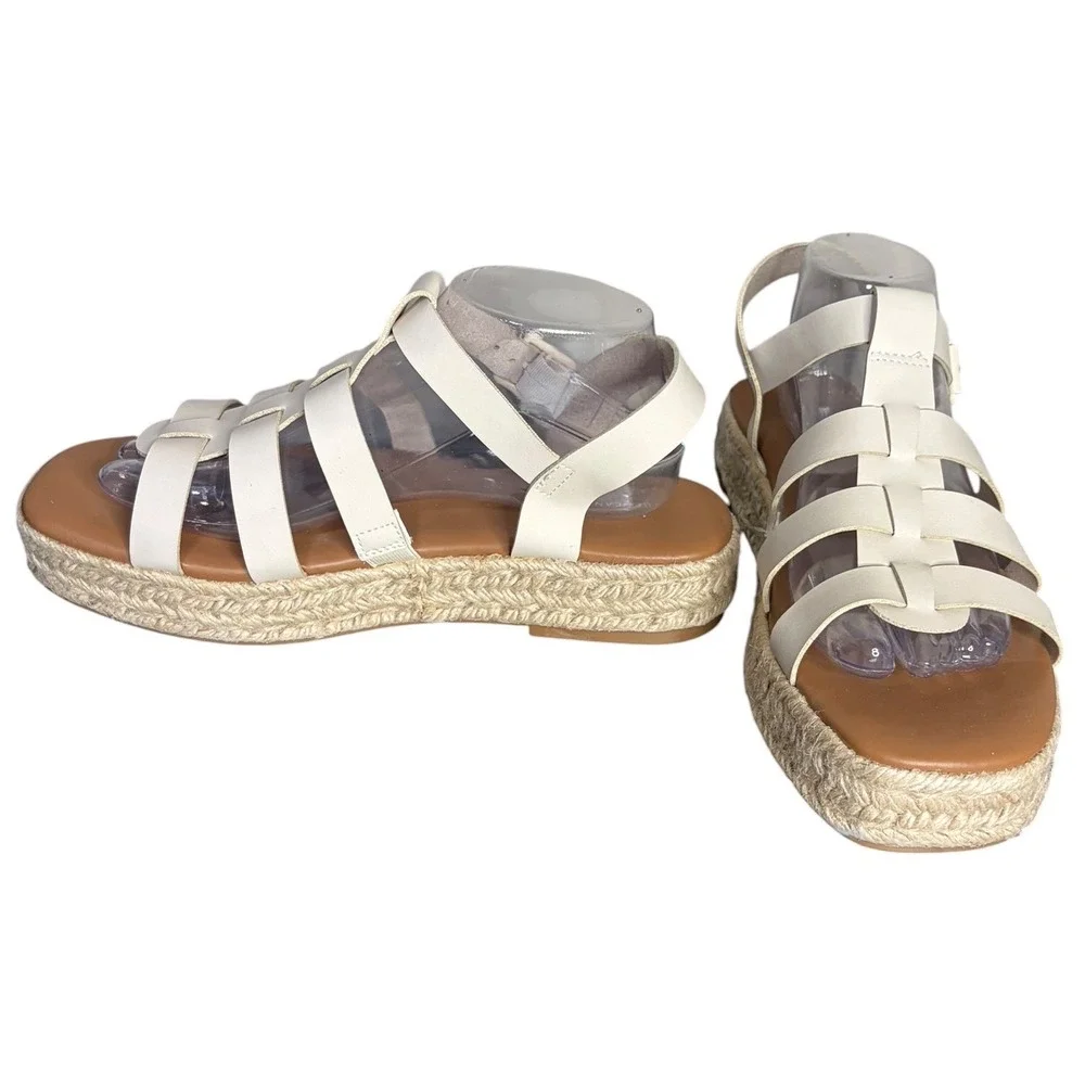NWOB American Eagle Cream Espadrille Platform Cage Sandals Women's Size10